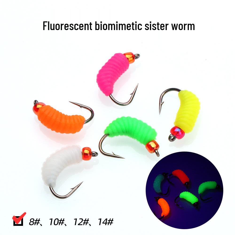 Fluorescent Micro Worm Insect Fly Hook Lure for Whitefish and Mouthfish Fishing