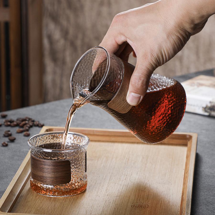 Glass Coffee Server Glass Coffee Carafe with Heat-Resistant Wood Loop 500ML/16oz Glass Coffee Carafe with Wood Ring