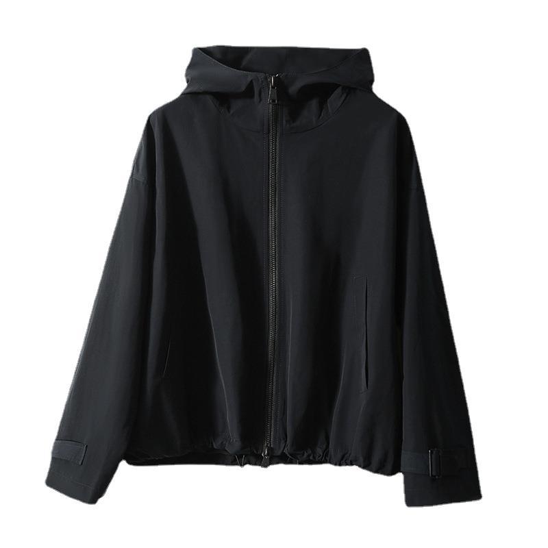 Hooded zipper trench coat women's clothing spring and autumn new loose temperament short age-reducing design jacket tide