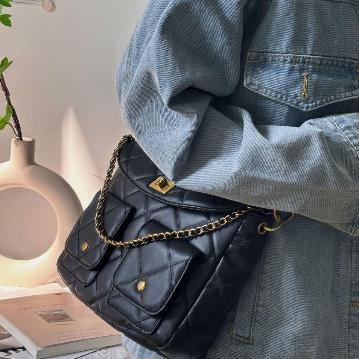 

Rhombus chain bag women s 2025 autumn and winter new versatile messenger bag high-end fashion black shoulder armpit bag чёрный