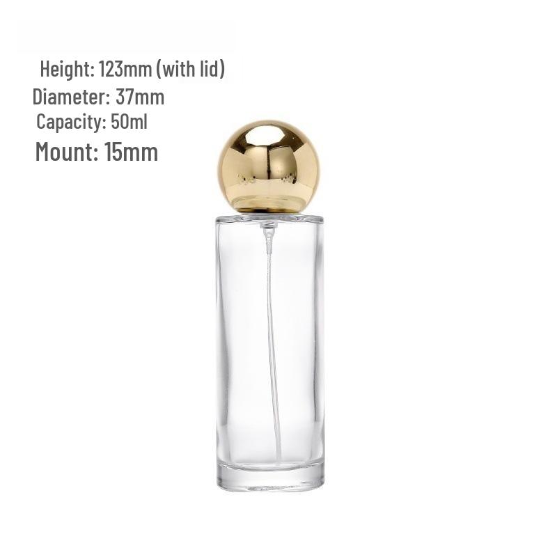 50ml Glass Empty Perfume Bottle with Round Ball Cap and Spray, Transparent Decanter for 15 Crimp Neck Fragrance.