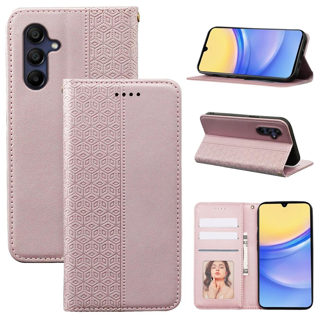 Pro Samsung Galaxy A26 5G Peněženkové pouzdro na telefon Silný magnetický Kostkovaný vzor Imprint Kožený flipový kryt