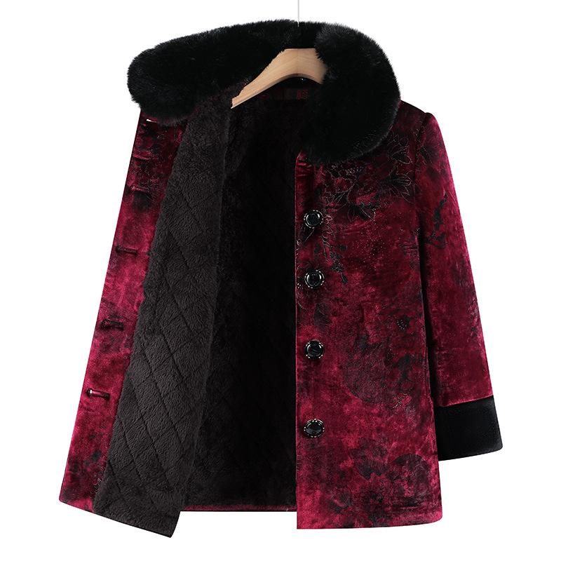 Mom's Winter 2025 Gold Velvet Fur Collar Jacket - Plus Velvet Thickened Cotton Top for Middle-Aged & Elderly Women.