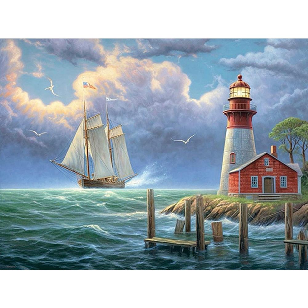 

5D DIY Full Round Drill Diamond Painting Seaside Lighthouse Home Decor Art Craft