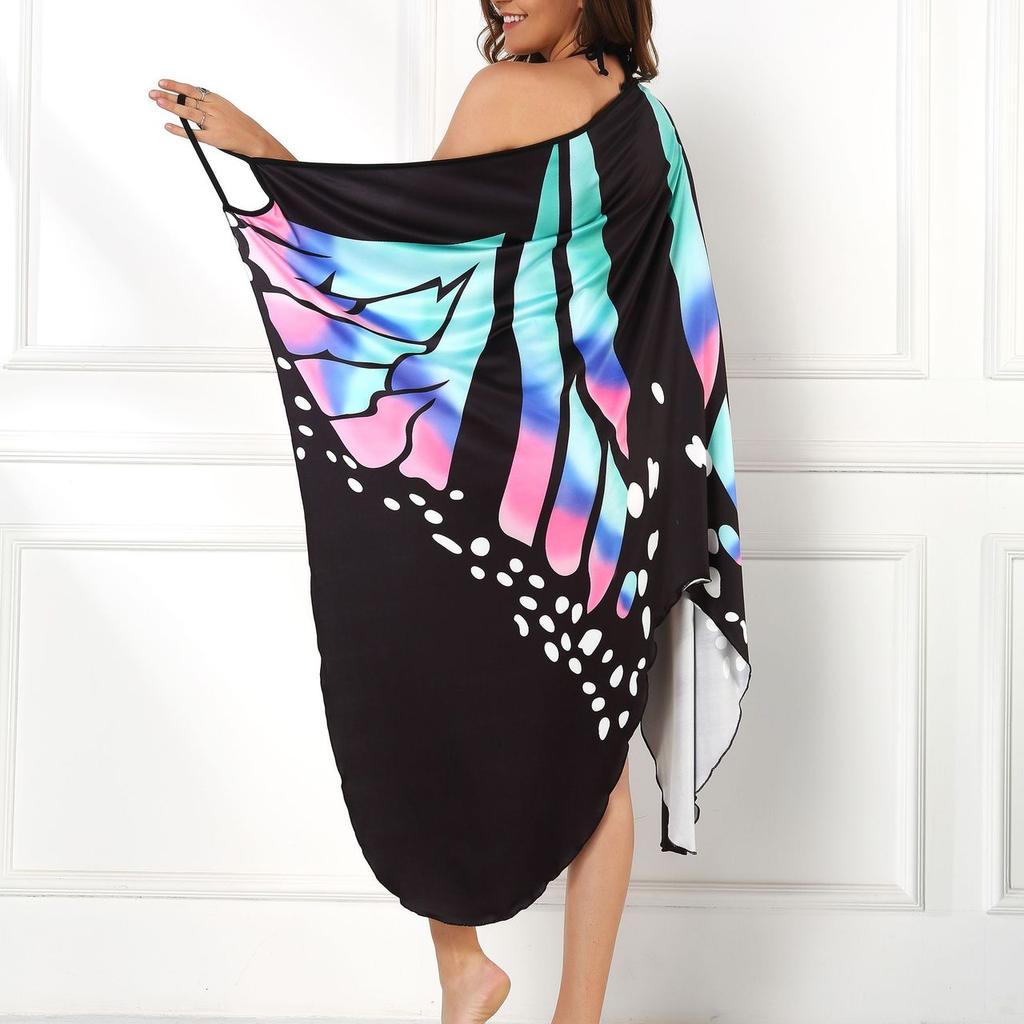 IHUASU Women's Colourful Butterfly 3D Printed Sexy Comfortable Beach Cover Dresses