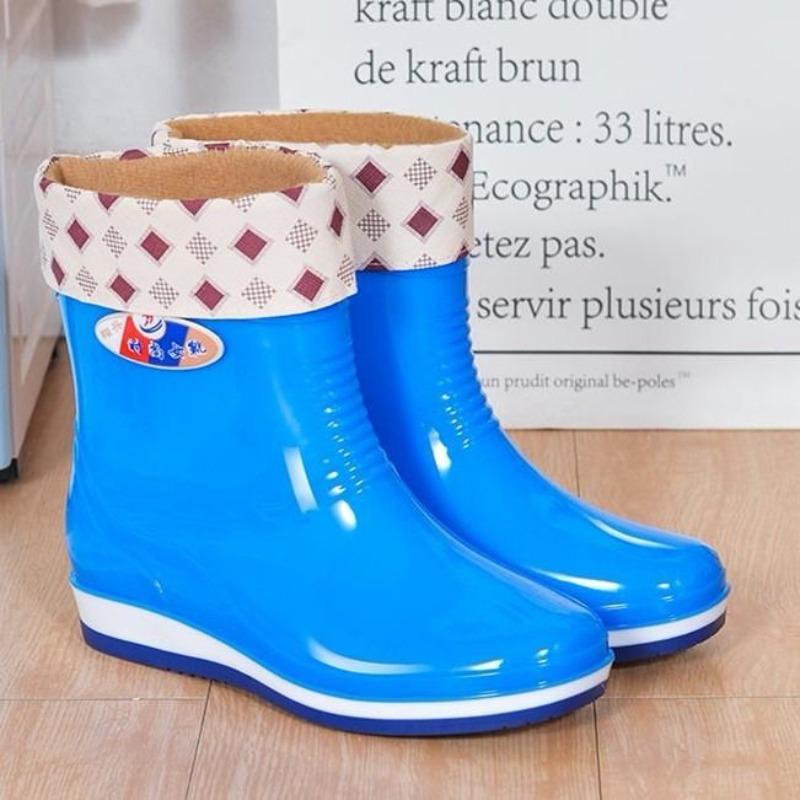 High tube rain shoes women's rain boots waterproof shoes women's fleece overshoes water boots women's fashion medium tube adult non-slip