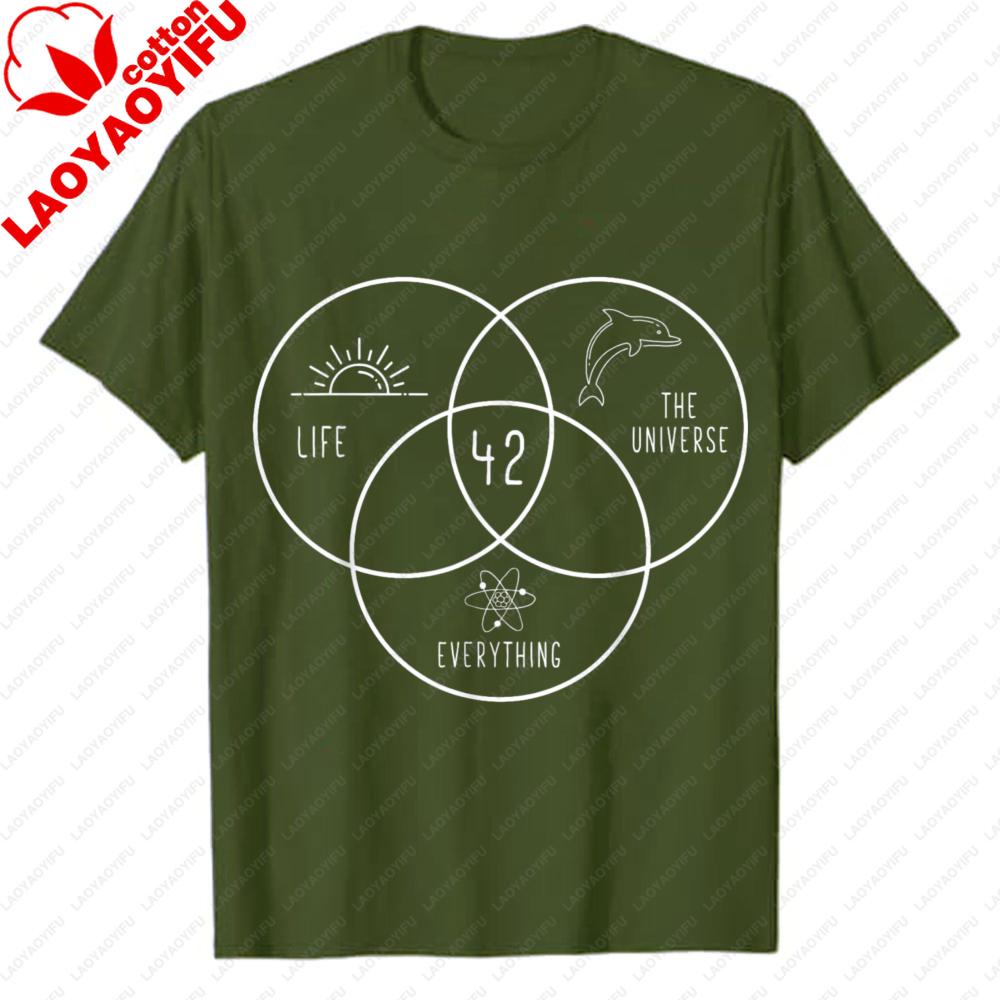 Life Universe Everything 42 Answer To Life TShirt Hitchhikers Guide To The Galaxy Venn Diagram Graphic Tee Sci Fi Casual Top