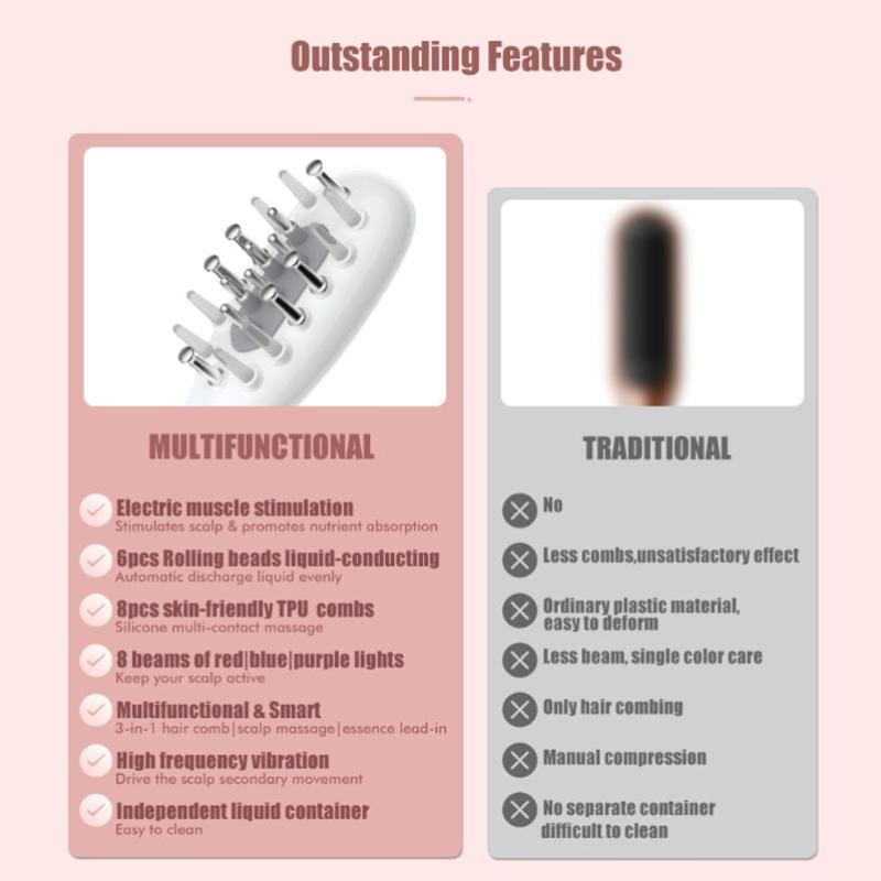 Electric Hair Massage Comb Anti Hair Loss Red Blue Purple Light High Frequency Scalp Care Tool for Home Daily Use