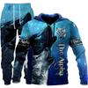 Mens Hooded Sweatshirt Set Wolf 3D Print Long Sleeve Tracksuit Streetwear Casual Fall Winter