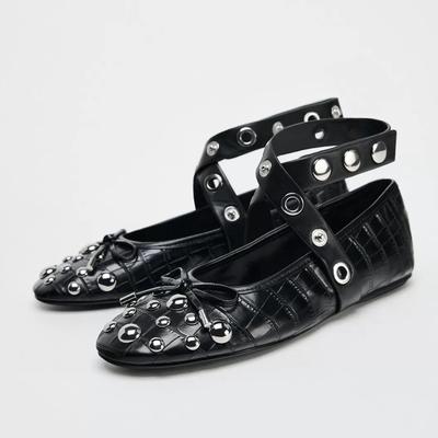 Bailarinas de Mujer Planas con Correa de Remaches de Diseño Zapatos de Cocodrilo Gladiadoras Mocasines Damas Ballets de Suela Blanda Lolita Mary