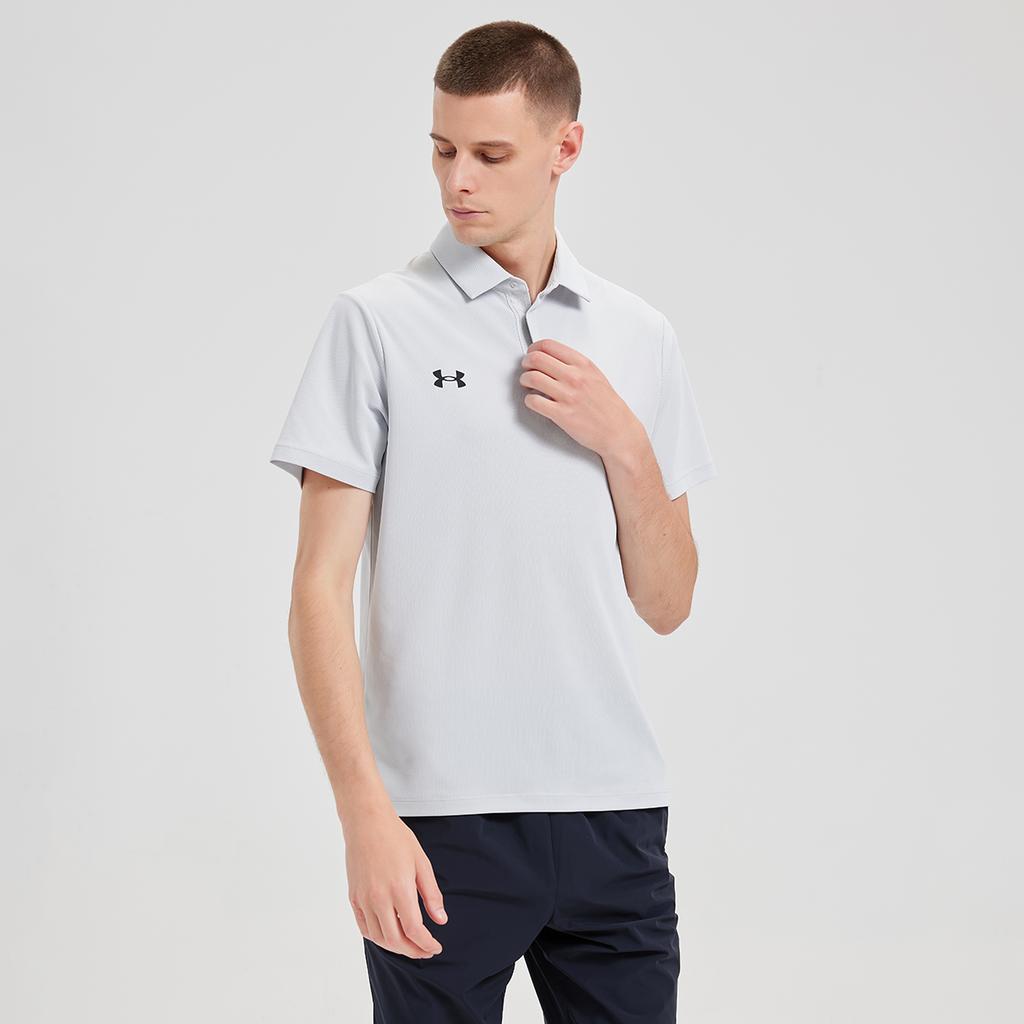 Under Armour Einfarbige Logo-Freizeit-Sport-Atmungsaktive Schnelltrocknende Kurzarm-Polohemden Unisex-Polohemden Hellgrau 25500504-009