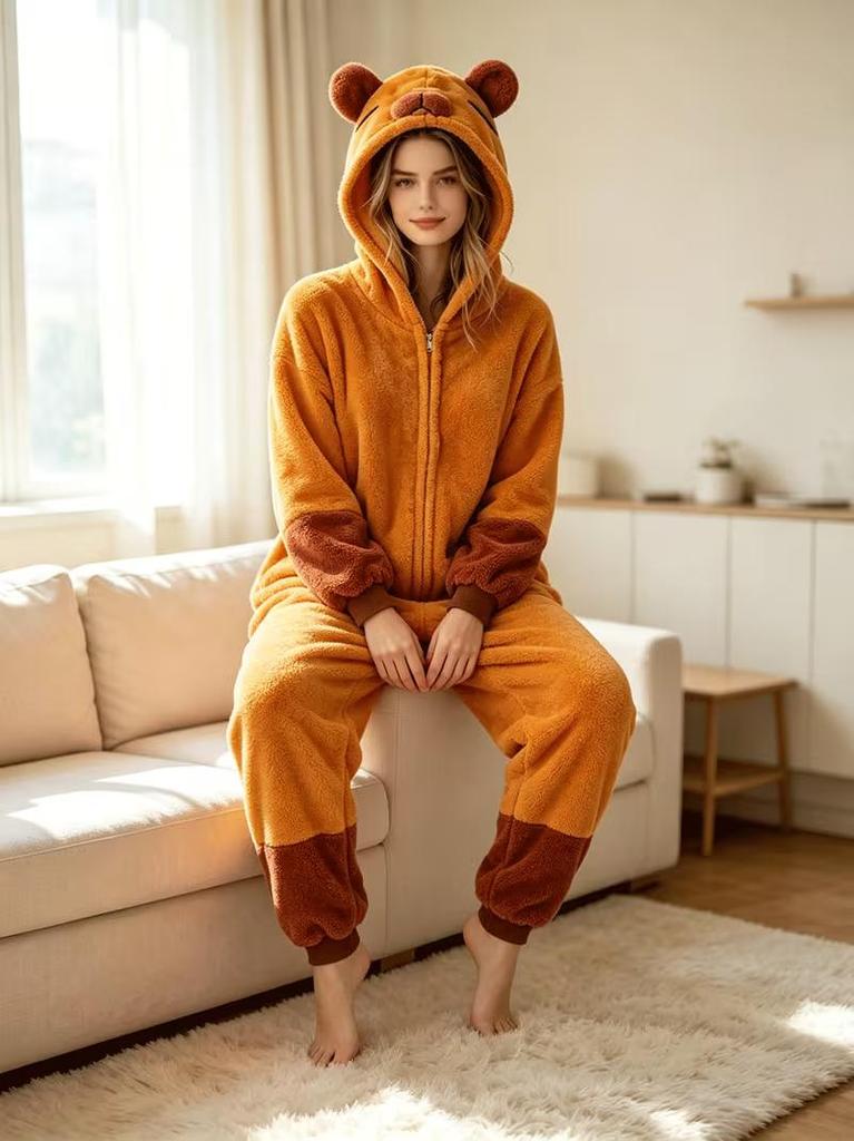 Unisex Einteiler Capybara Kigurumi Erwachsene Fleece Anime Schlafanzug Hausanzug Weihnachten Halloween Cosplay Kostüm Overall