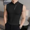 INCERUN Men Mockneck Sleeveless Zip-up Casual Slim Texture Tank Tops
