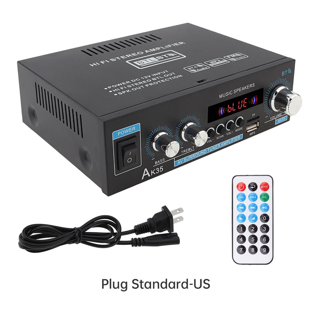 Bass & Treble Control Audio Power Amplifier,AK35 2 Channel Stereo Power Digital Audio Power Amplifier for Car / Home with USB/SD AUX Input