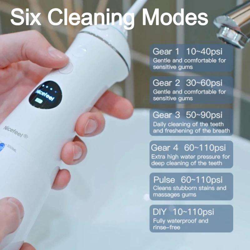 Oral Irrigator Dental Water Flosser LED Display Screen Waterproof  Dental Water Jet Floss 300ML Water Tank 6 Modes 5 Nozzles