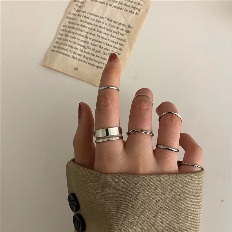3Pcs Vintage Punk Moon Stars Rings for Women Retro Copper Color Geometric Sun Opening Knuckle Unisex Trendy Finger Ring Zircon