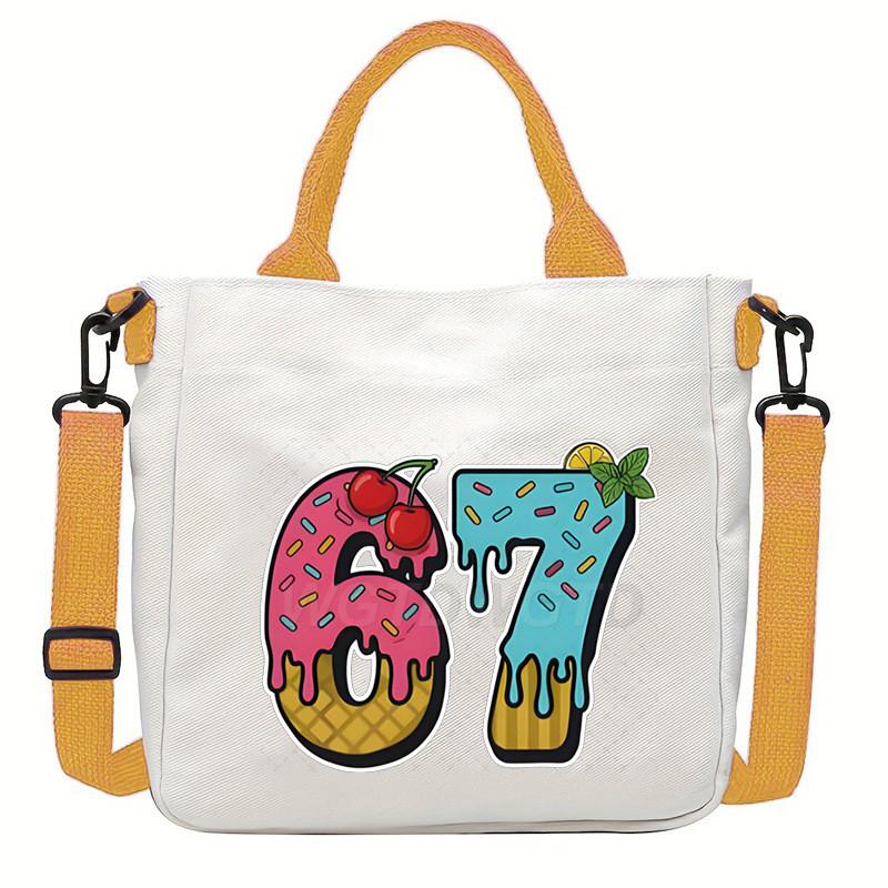 Steal a Brainrot 67 Unicorn Printed Student Crossbody Bag Casual Canvas Shoulder Bags