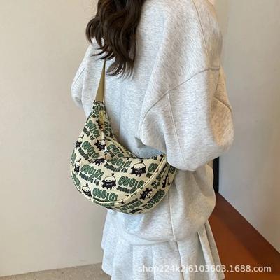 New Printed and Cotton Messenger Bag Women's Fashion Nylon Shoulder Cloth Bag Versatile Light Casual Dumpling Bag