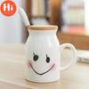 Hi Ceramic Children's Cup Breakfast Milk Tea Cup Female Student Drinking Water Home Mug with Spoon with Lid