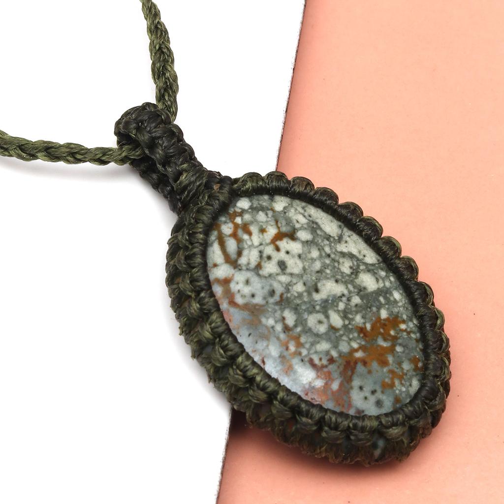 Jasper Macrame Handmade Necklace Gemstone Jewelry Thread 20-36''Ad Pendant