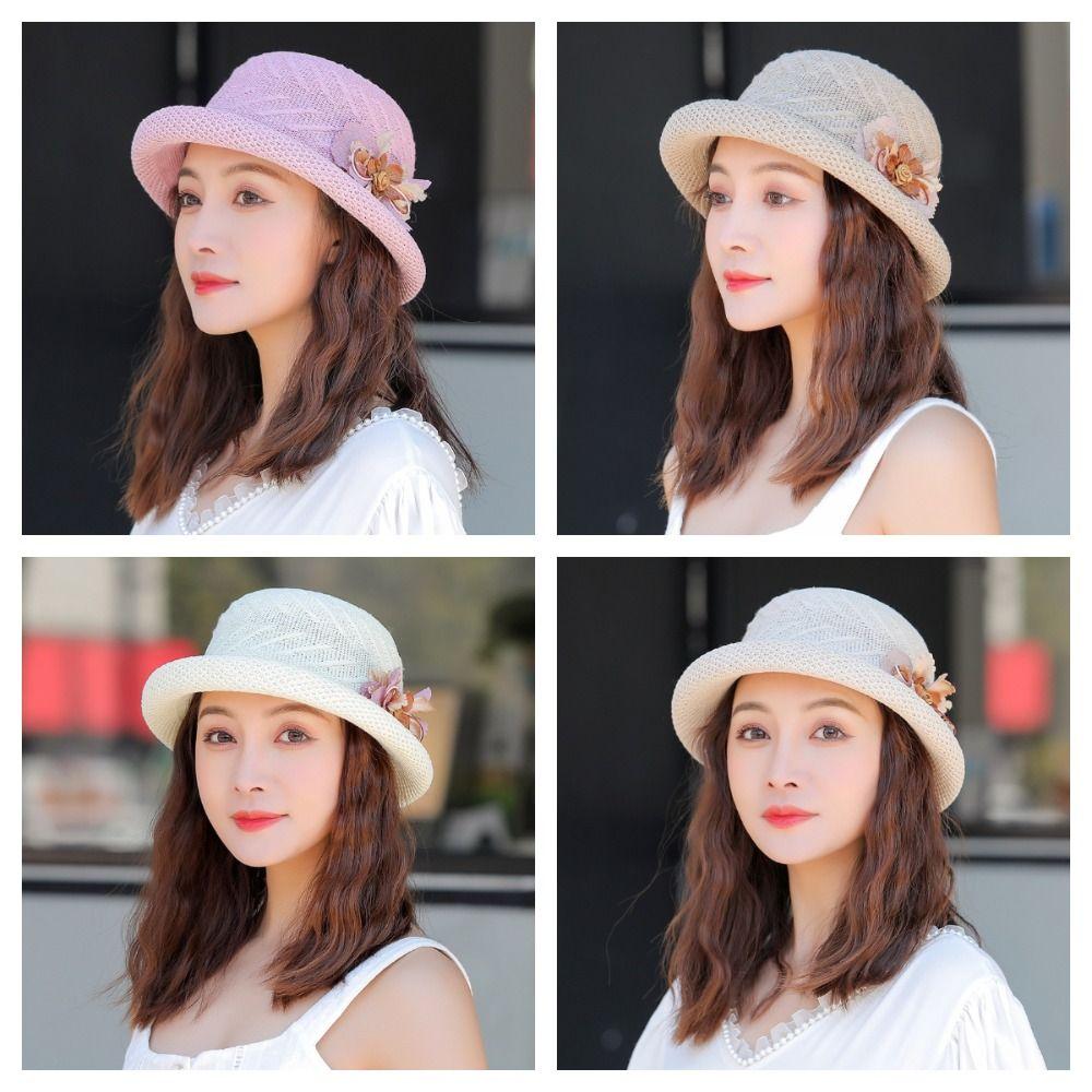Breathable Straw Bucket Hats Dome Woven Basket Hat New Sunshade Cap  for Women