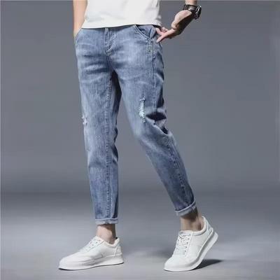 Herren Slim Fit Elastic Jeans – Trendige 9-Punkt-Freizeithose für den Herbst