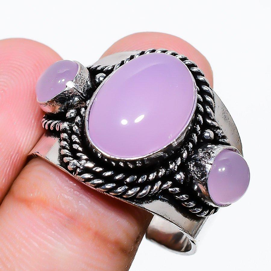 

Pink Chalcedony Gemstone Handmade Ethnic Jewelry Ring Size AdjustableSR-2784