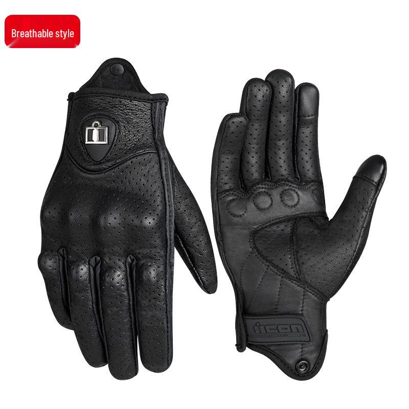 "Summer Windproof Retro Leather Motorcycle Gloves: Breathable, Anti-Fall, for Harley Riding"