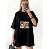 Oversized T Shirt Black You Can Make It Through Teddy Bear Print Casual Wear For Women