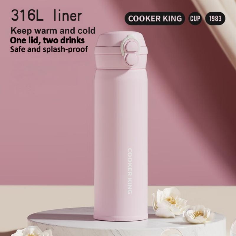 COOKER KING Thermos Cup Stainless Steel Thermos Cup 316L Stainless Steel Men's Children's Women's Cold Drinking Straw Cup 480ml