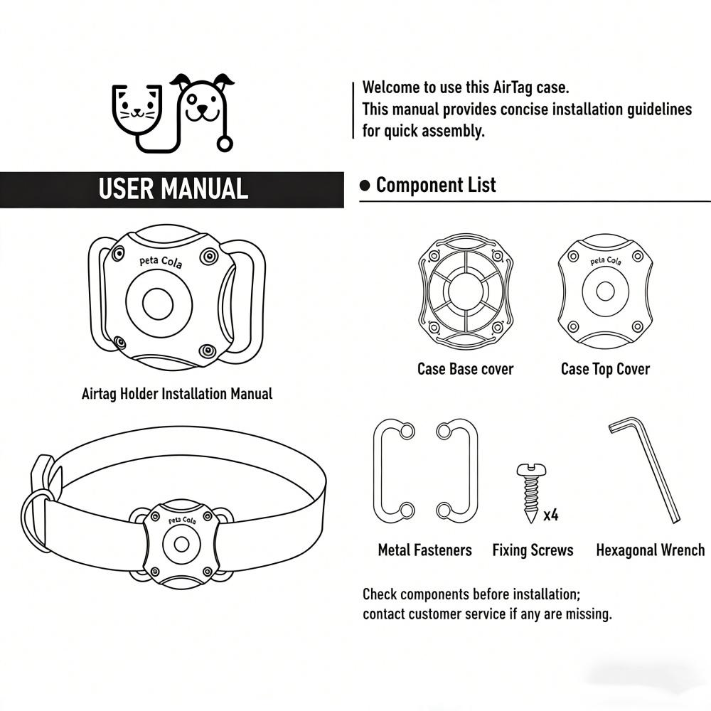 Pet Anti Lost Tracker Pets AirTag Case IPX7 Waterproof Stainless Steel & Plastic Dogs Collar Holder for Dog Cat Locator Tracker