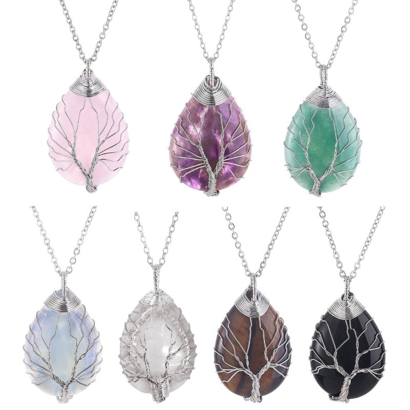 Water Drop Shaped Necklace Pendant Necklace Crystal Stone Jewelry Crystal Stone Material Necklace Jewelry Gift for Women