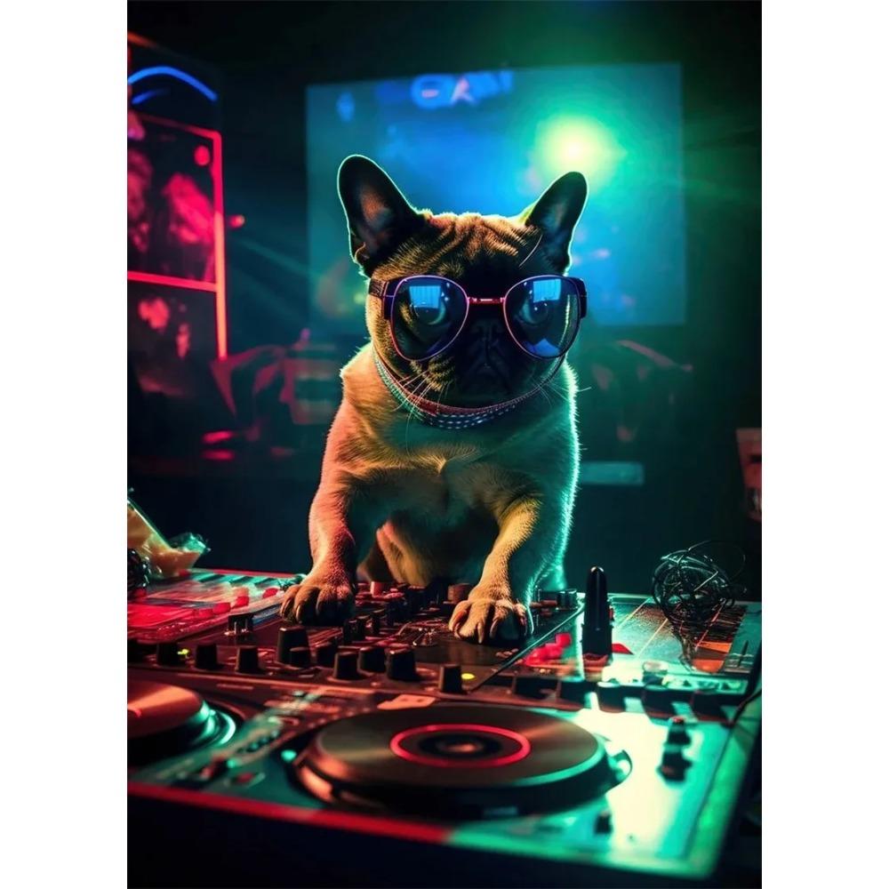 Pop Art Colorful Neon Animals DJ Music Poster Aesthetic Capybara Cat Dog Panda Rabbit Canvas Print Wall Art Mural Room Decor