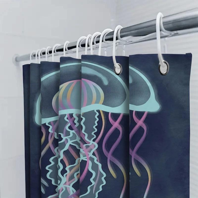 Modern Jellyfish Shower Curtain Blue Print Waterproof Bathroom Decorative Liner For Home Decoration Extra Large