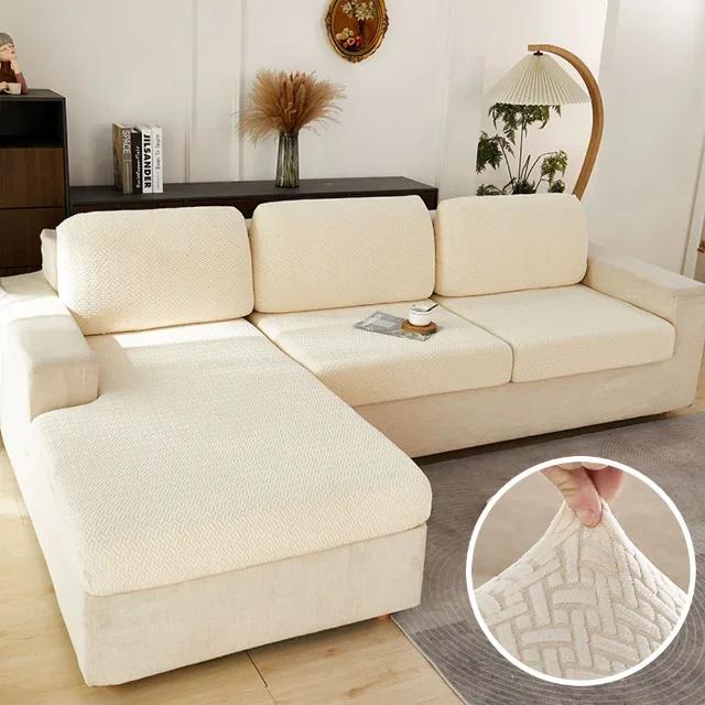 Elastic Sofa Cover for Living Room Jacquard Solid Sofa Seat Cover Grey Washable Seat Cushion Cover Furniture Protector Sectional