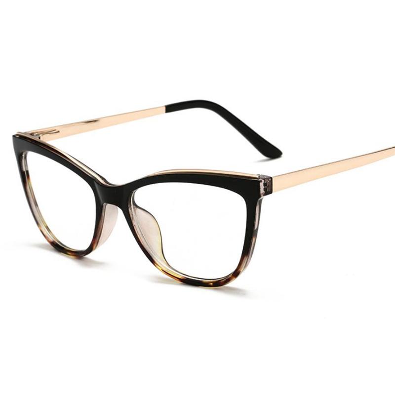 Anti Blue Light Cat Eye Prescription Eyeglasses Women Tea Frame Oval Nearsighted Glasses  Female 0 -0.5 -0.75 -1.0 To -6.0