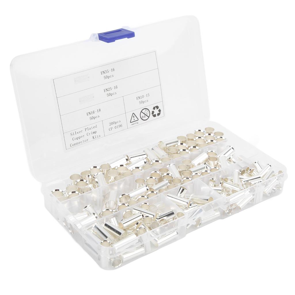 200 Pieces 2‑8 Gauge Wire Ferrules Electrical Cable Terminals Copper Crimp Connector for Car Amplifiers Appliances