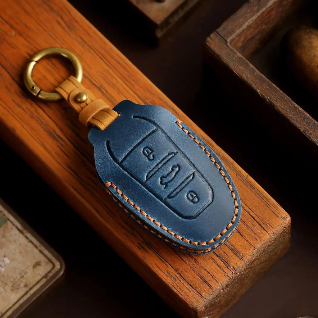 Crazy Horse Leather Car Key Cover Case For Peugeot 2008 3008 4008 5008 308 408 508 Citroen C1 C2 C4 C6 C3-Xr Picasso Grand Ds3