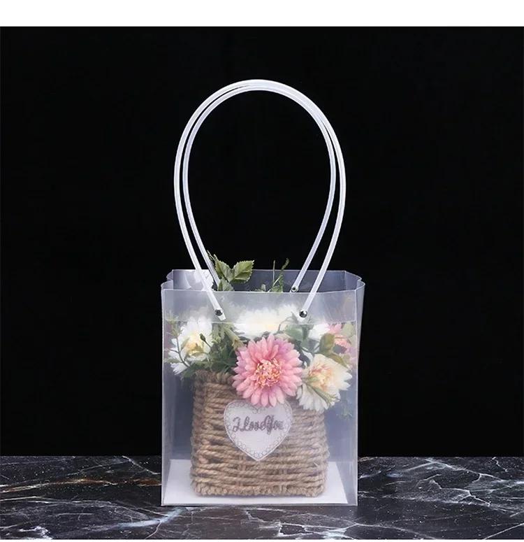 10piece A Trapezoidal Transparent Flower Handbag Waterproof OPP Square Handheld Flower Bag Gift Bouquet Packaging Handbag