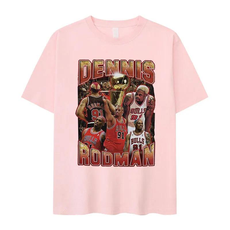 Dennis Rodman Chicago Bulls 91 Vintage Bootleg Maglietta Grafica da Basket, Maglietta Oversize NBA Streetwear, Top Casual Unisex