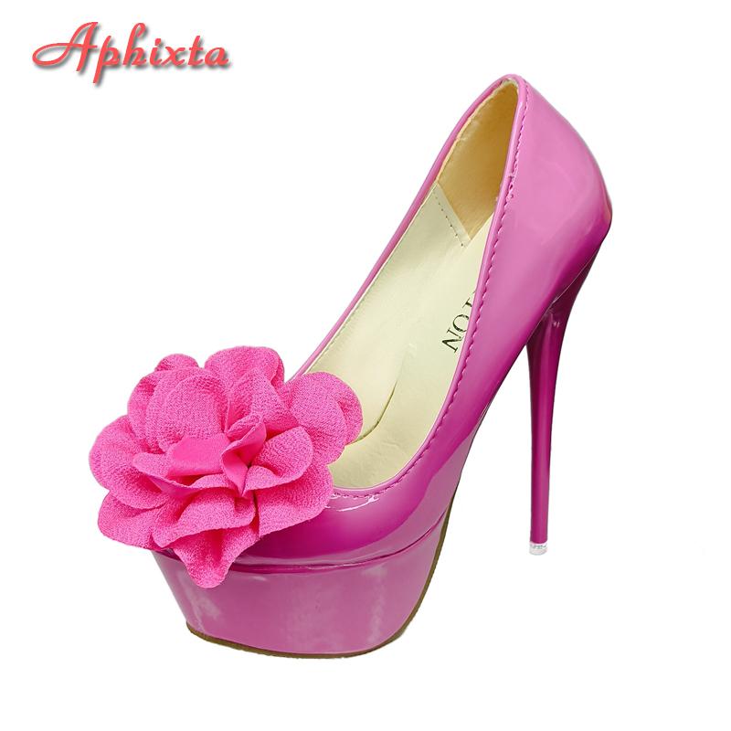 Aphixta Pearl Flowers Hot Sale Party Disco Dance Pumps Women 5.5cm Platform 16cm Super High Thin Heels Pumps