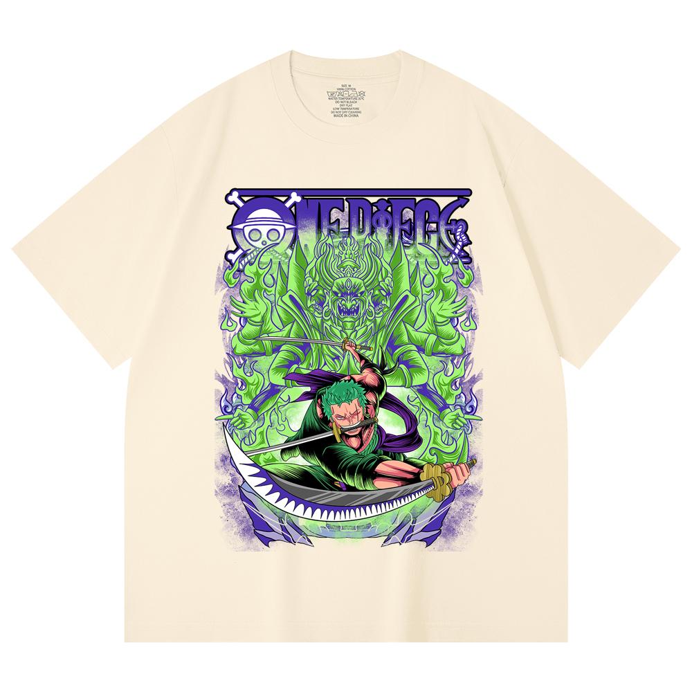 

230 г/м² 100% хлопок Цельный V9 Принт Зоро Унисекс Тяжелая хлопковая футболка XS абрикосовый