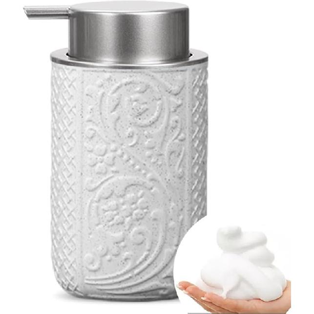 Ceramic Bathroom Foam Soap Dispenser with Silver Pump, Refillable Lotion Dispenser, Blue