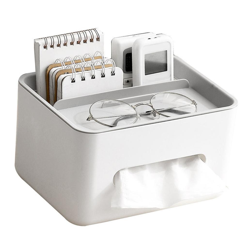 Tissue Box Cover Rectangular Multifunctional Napkin Box Holder with Remote Control Box for Living Room