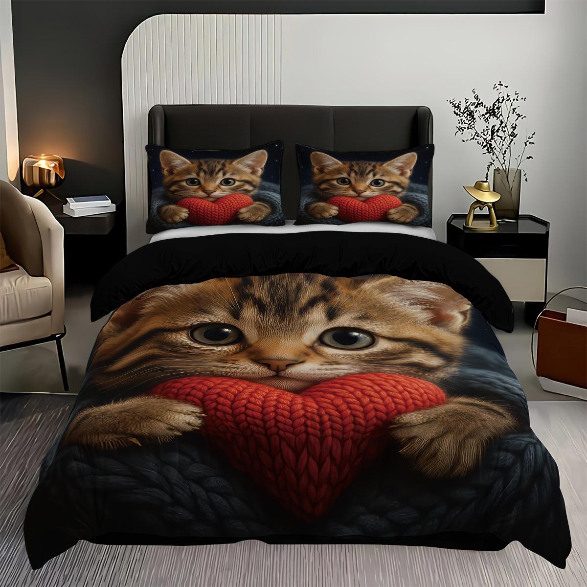 

Comforter 3Pcs Cute Cartoon Kitten Printed 1 +2 S Coreless Soft And Comfortable Machine Washable Comforter (quilt)-EU Single(135*200cm)3pcs