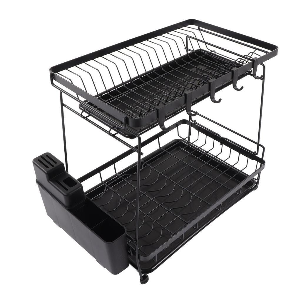 Dish Drying Rack Drainboard Set 2 Tier Carbon Steel Large Dish Racks for Kitchen Counter