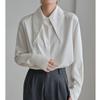 Camisa de Cuello Puntiagudo para Mujer Holgada Profesional Camisas Drapeadas para Mujer Color Sólido Manga Larga Top para el Traslado de la Dama de Oficina