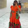 European and American Summer New African Vacation Style V-neck Bubble Sleeve Decorative Belt Dress