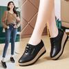 Women Square Toe Thick Soled Shoes with Lace Up Leather Solid Color Crawling Shoes Women Derby Shoes Fashionable Big Size 43