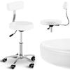 TERNI White Cosmetic Stool with Backrest On Wheels Up To 150 Kg
